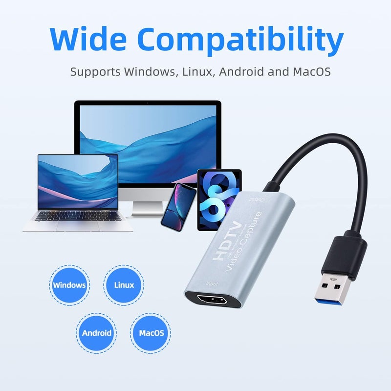 Mcbazel بطاقة التقاط الفيديو 4K HDMI USB C، جهاز التقاط الفيديو للبث المباشر/الألعاب/التسجيل، بطاقة التقاط HDMI إلى USB C بدقة 1080p 60fps مع محول، متوافقة مع OBS/PS5/Switch/PC/Mac - Image 4